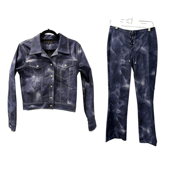 Vintage Y2K Dina Bar-El Pants Blazer Set Denim Blue Size Medium Tie Front Pants - Picture 1 of 12